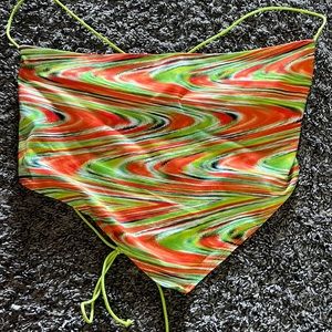 SHEIN ICON Marble Print Crisscross Tie Backless Bandana Cami Top